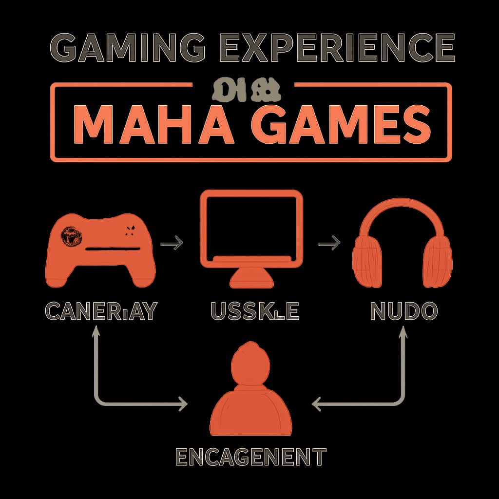 An educational diagram related to the gaming experience with Maha Games, highlighting key features and support options.