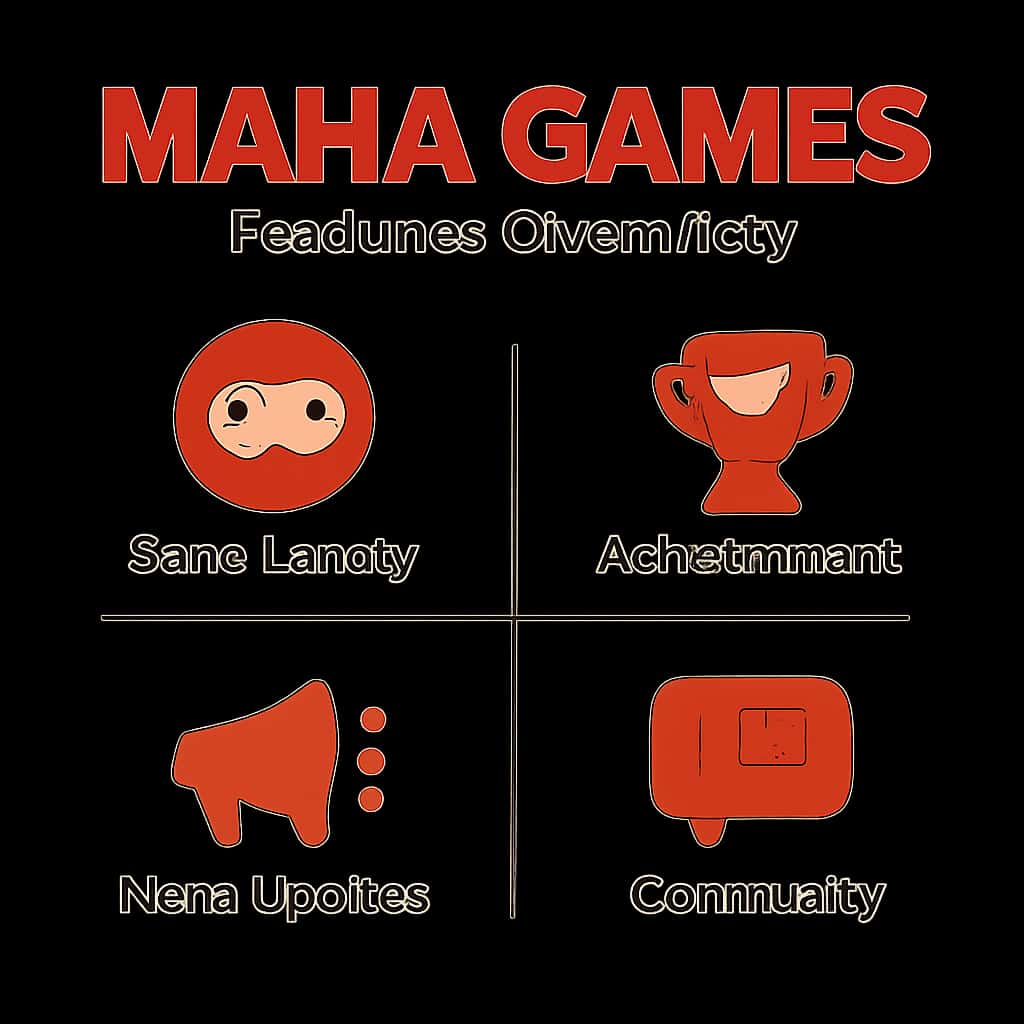 An educational illustration representing the features of Maha Games.