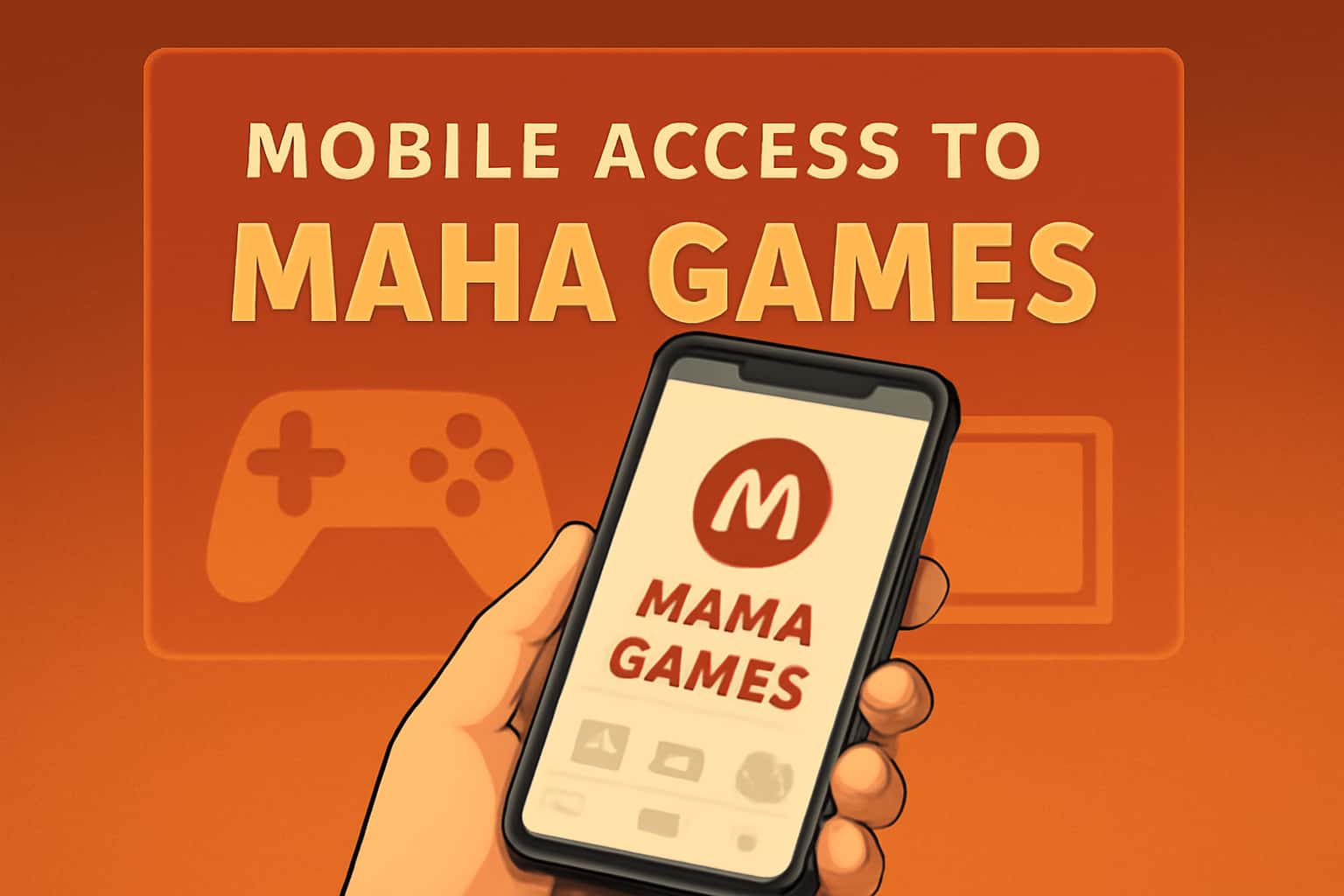 Informational scene depicting mobile access to Maha Games.