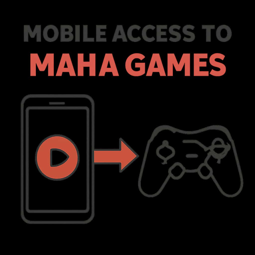 Diagram illustrating mobile access to Maha Games features.