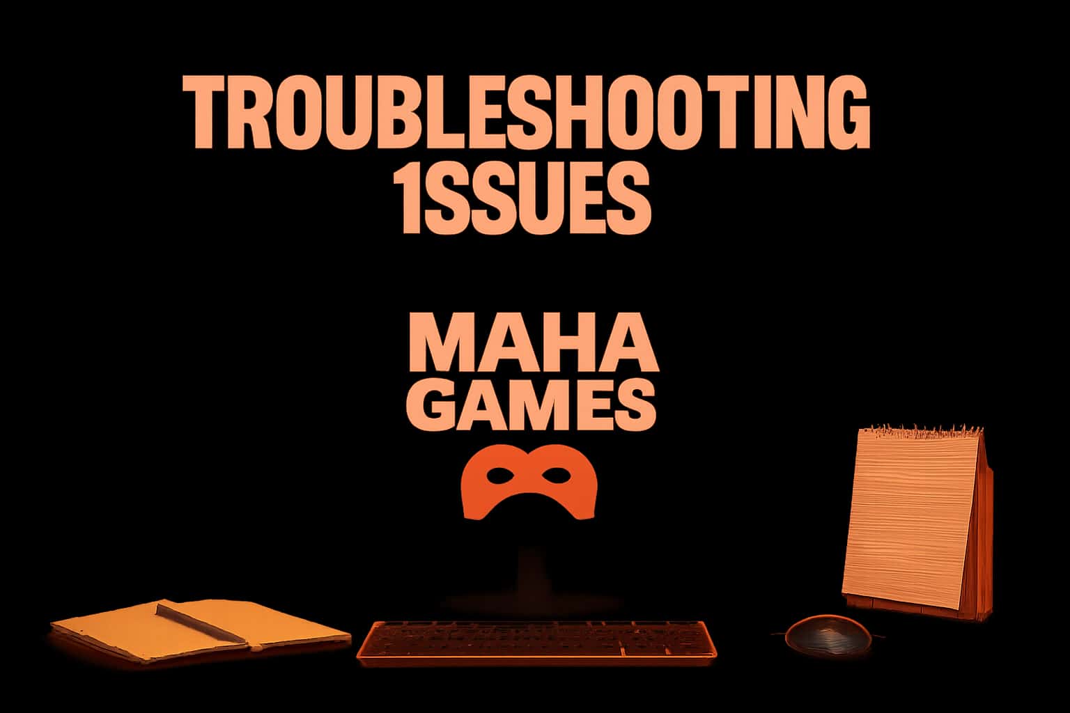Informational scene depicting troubleshooting steps for Maha Games issues.