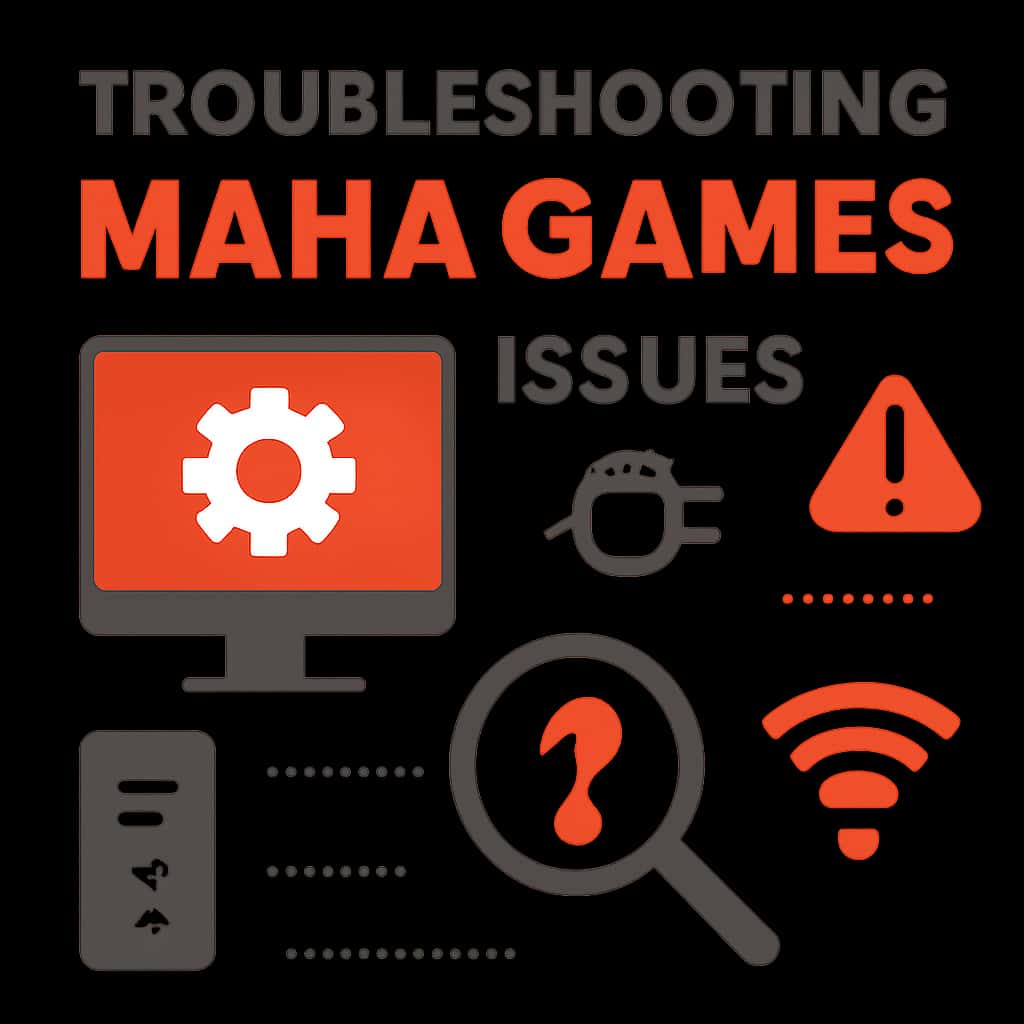 Illustration detailing troubleshooting steps for Maha Games.